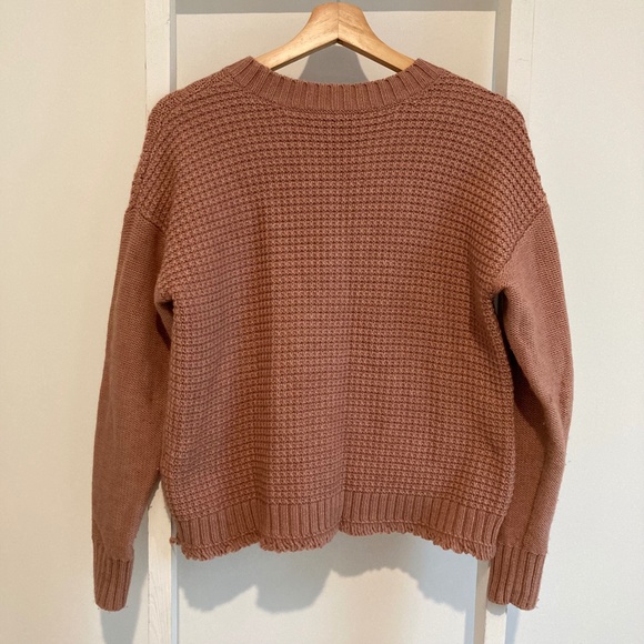 Madewell Stitchmix Pullover Crew Neck Knit Sweater with Fringe XS Pink - Picture 6 of 7